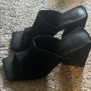 ASOS Black Open-Toe suede Block Heel Mules